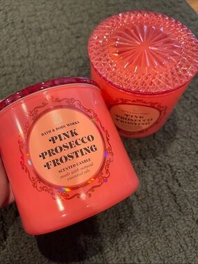 2 Pink Prosecco Frosting candles by Bath and Body Works - 3 wick - crystal lids